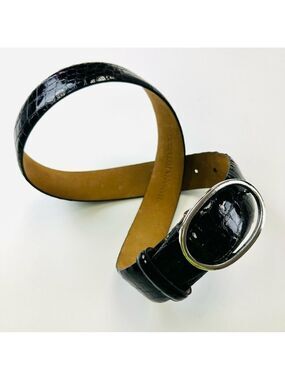 Banana Republic black patent croc Genuine Leather silver oval buckle belt Medium